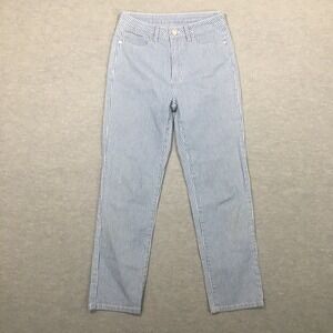 Soft Surroundings Sz 4 Blue Pinstripe Denim Pants Jeans Straight Leg High Waist